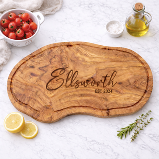 Personalized Olive Wood Carving Board - Custom Family Name Engraved