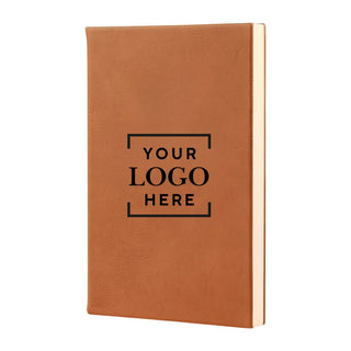 Brown leather notebook with space for a logo on a white background