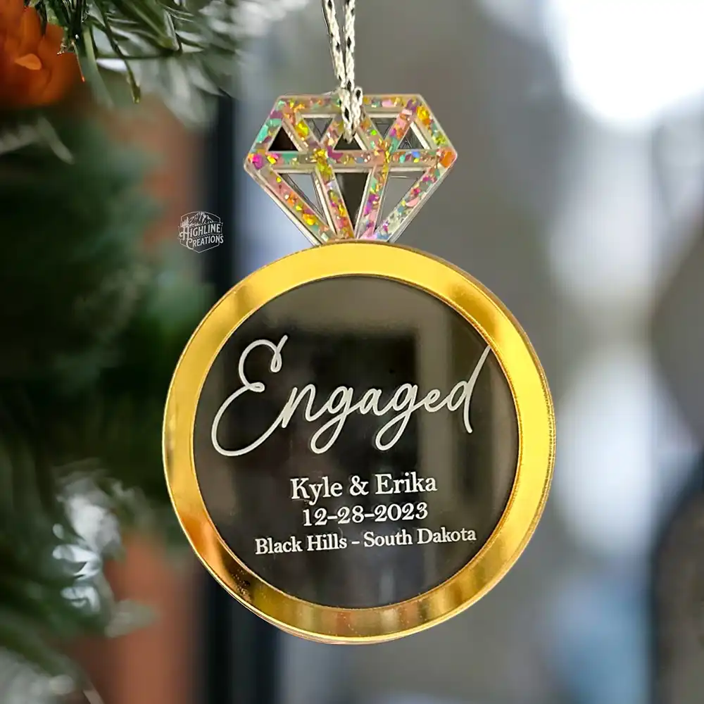 Custom Engagement Ring Keepsake Christmas Ornament Personalized Christmas Tag for Newlyweds Engaged First Christmas Married Gift